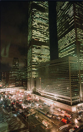 New York's World Trade Center after an explosion occured in the underground parking garage, February 26, 1993.